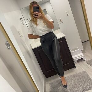 Spanx faux leather shiny leggings size L black high waist